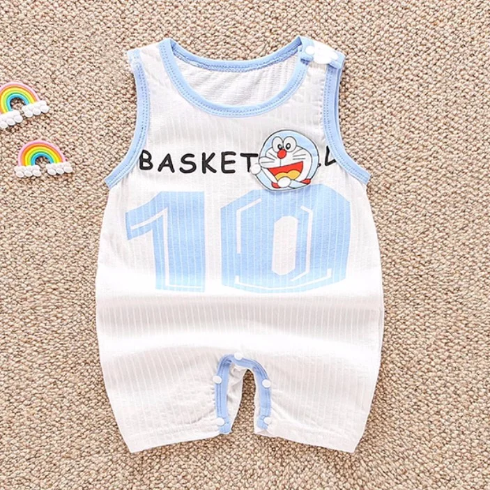 Baby Boy Cartoon and Number Pattern Sleeveless Pullover Romper