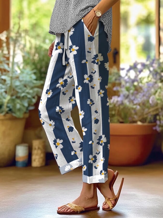Women's Botanical Floral Print Loose Casual Pants