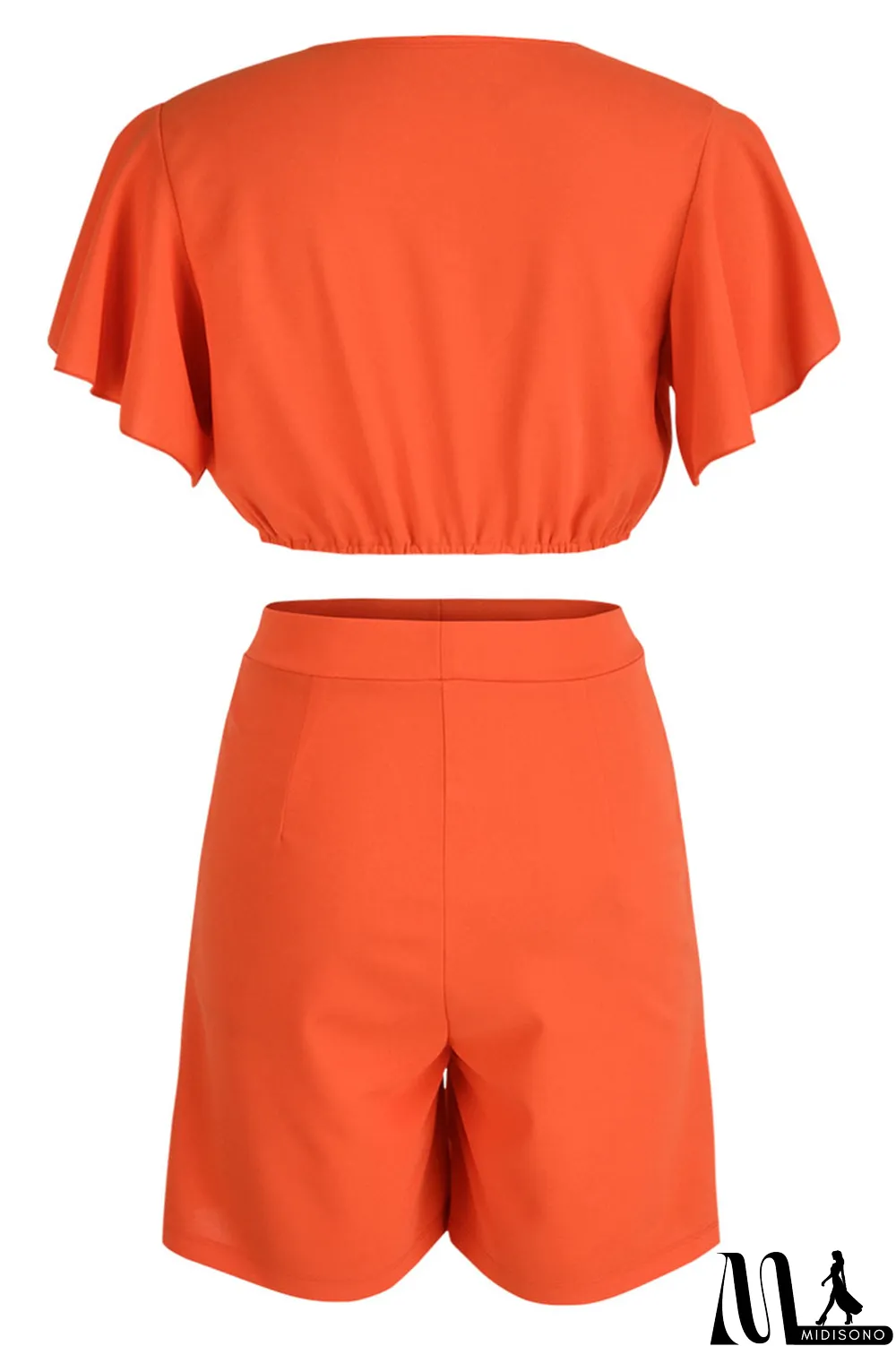 MidiSono - Yellow Casual Solid Patchwork Flounce V Neck Short Sleeve Two Pieces