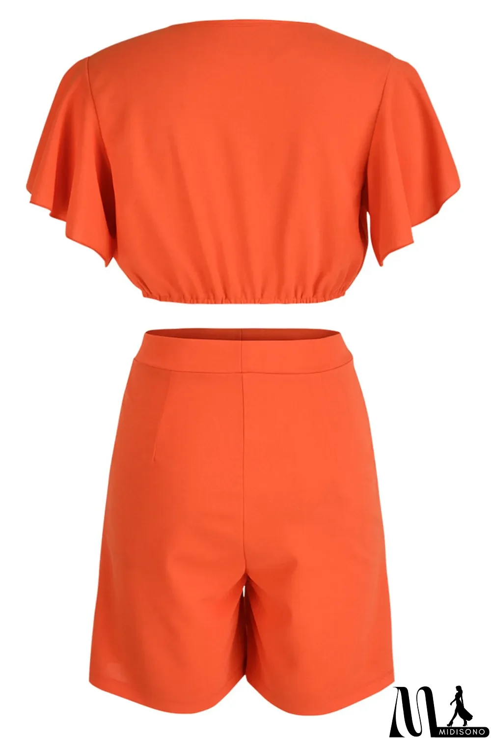 MidiSono - Yellow Casual Solid Patchwork Flounce V Neck Short Sleeve Two Pieces