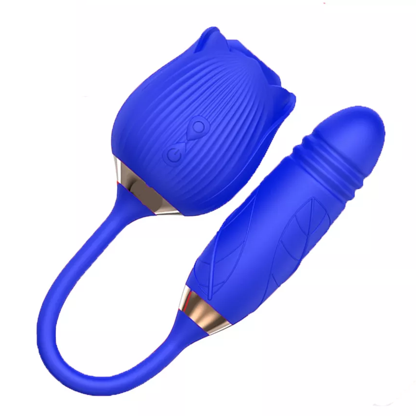 blue sucking and thrusting flower rose toy