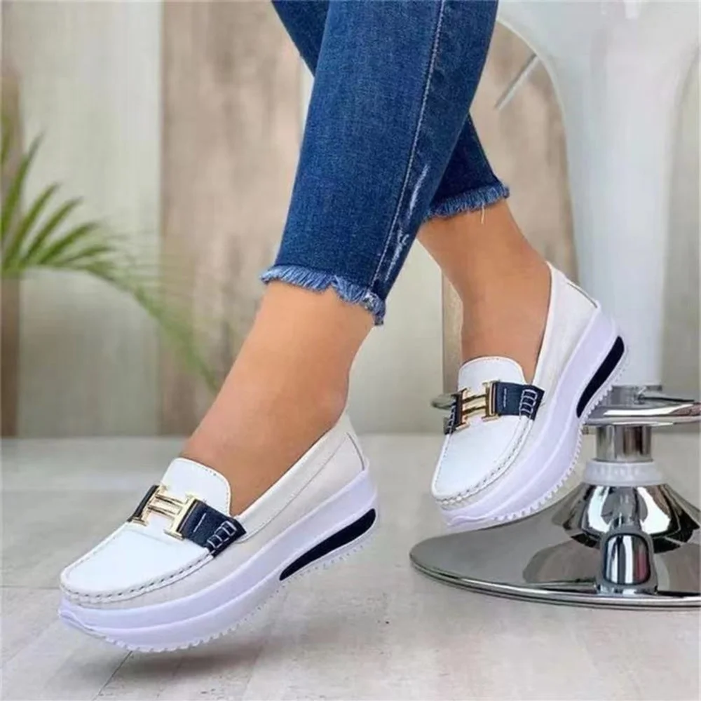 Yyvonne Thick-Soled Women's Shoes 2025 New Casual Single-Shoe Women's Metal Buckle Lazi Shoes Lefu Shoes