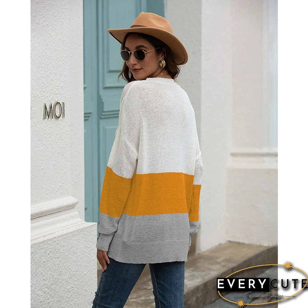 Yellow Colorblock Drop Shoulder Knit Sweater