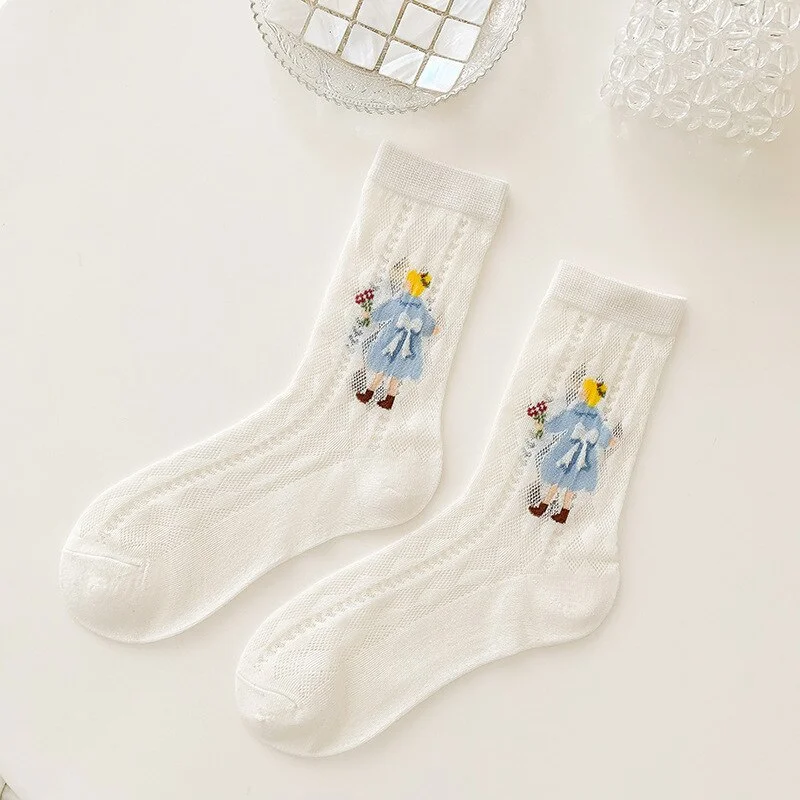 Cute Little Princess Pattern White Mesh Thin Openwork Socks Lolita Style