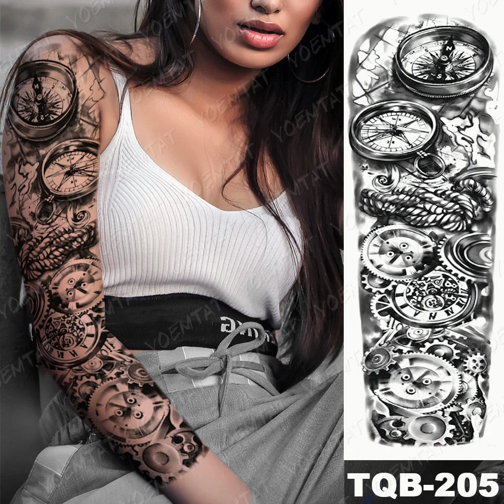 Large Arm Sleeve Tattoo Warrior Soldier Dragon Waterproof Temporary Tatto Sticker King Lion Universe Body Art Full Fake Tatoo