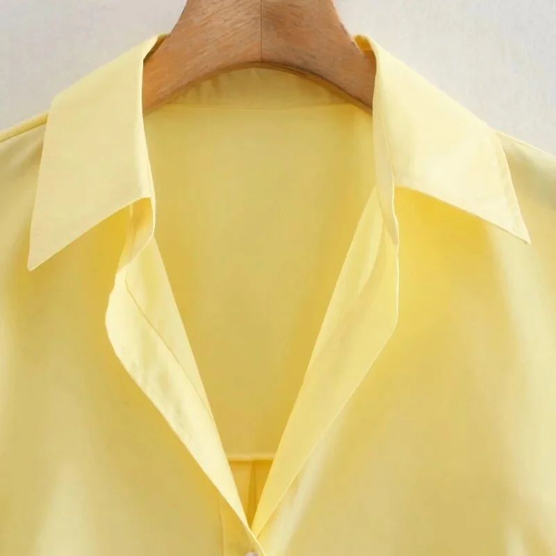 Summer Women Turndown Collar Yellow Loose Blouse Female Long Sleeve Shirt Casual Lady Tops Blusas S8868