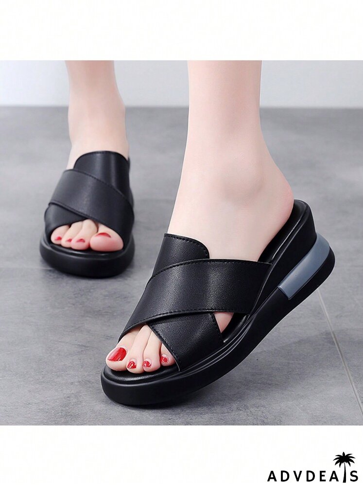 Cross Strap Wedge Slide Sandals