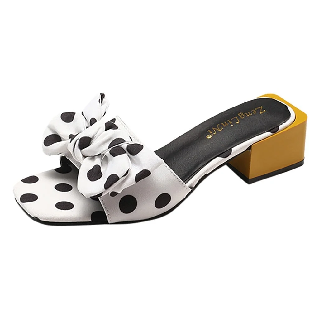 Women Peep Toe Casual Bow Knot Pot Square Heels Summer Slipper Slip on Breathable Beach Summer Sandals Shoes        X1217
