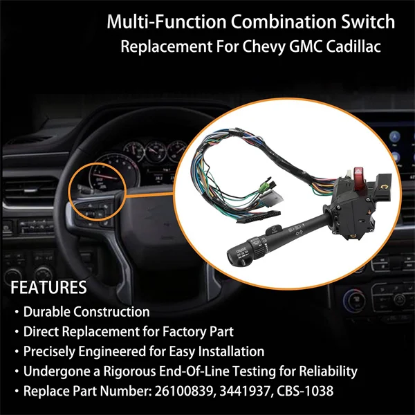 Garlaven Combination Switch for 1999-2002 Chevy Silverado, GMC Yukon & More 26100839, 3441937, Multi-Function