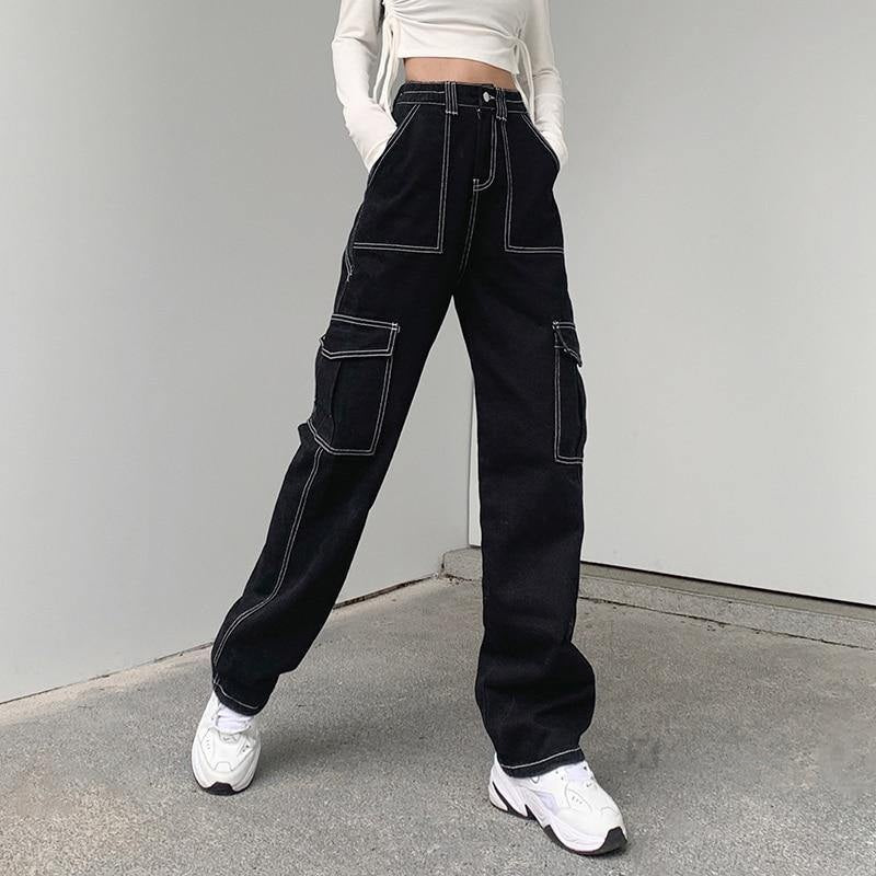 【COLOR iN ID】black&white stitch pants Black & White Contrast Stitch Strap Carpenter Pants | Hot Topic