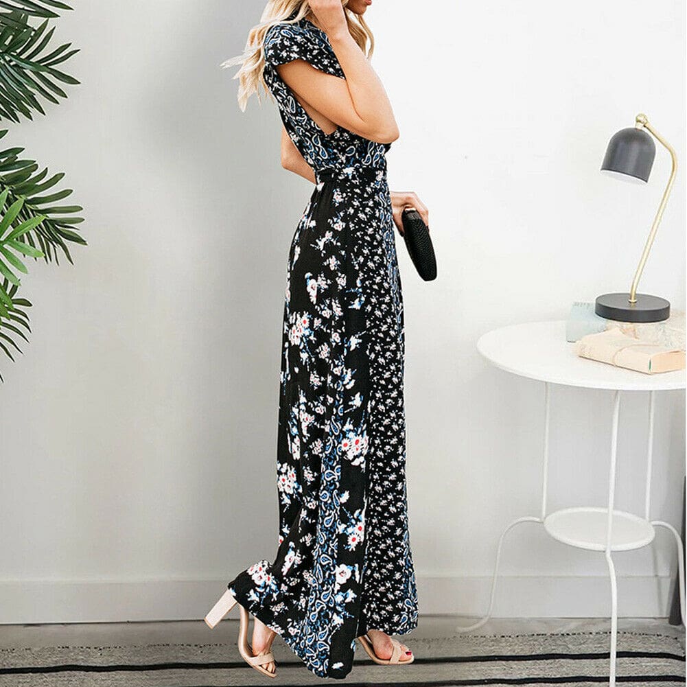 New Women Boho Floral Long Maxi Loose Dress Evening Party Beach Summer Fashion Elegant Sexy Sundress Sleeveless Slimmer Clothes