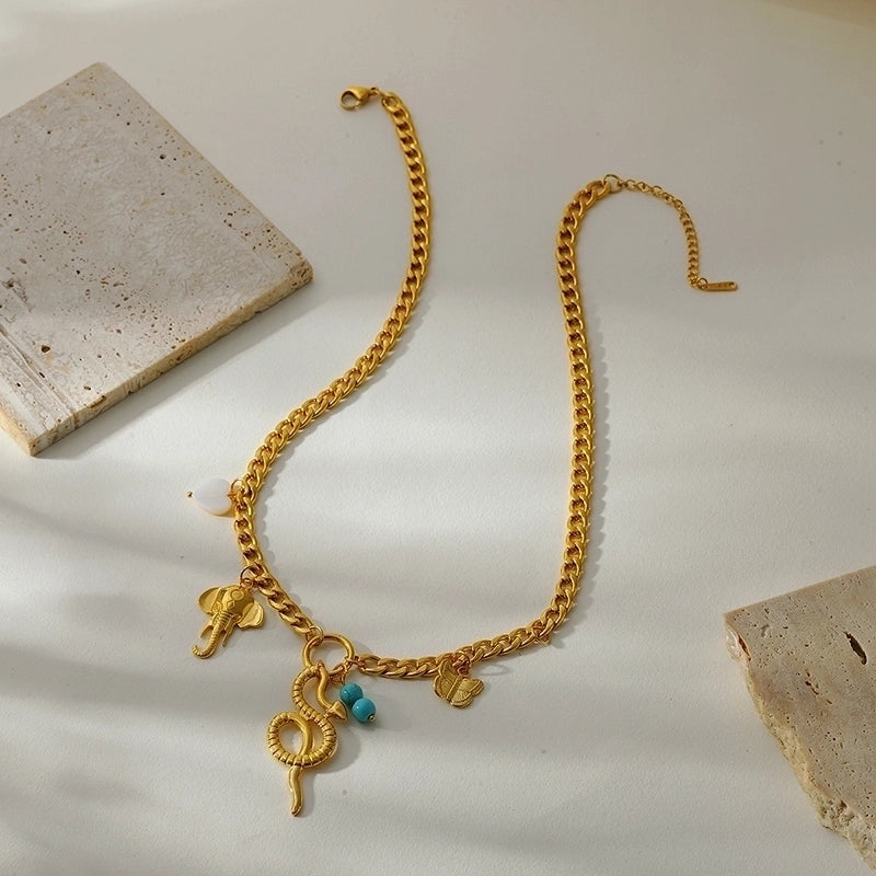 Elegant Classic Style Animal Star Heart Shape 304 Stainless Steel Pearl Beaded Inlay Multi Charms Necklace