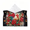 Large Size DIY Christmas Rooster Bloom Diamond Painting Tissue Box