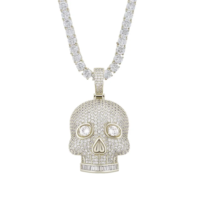 CZ Skull Pendant Necklace 5MM Tennis Chain-VESSFUL