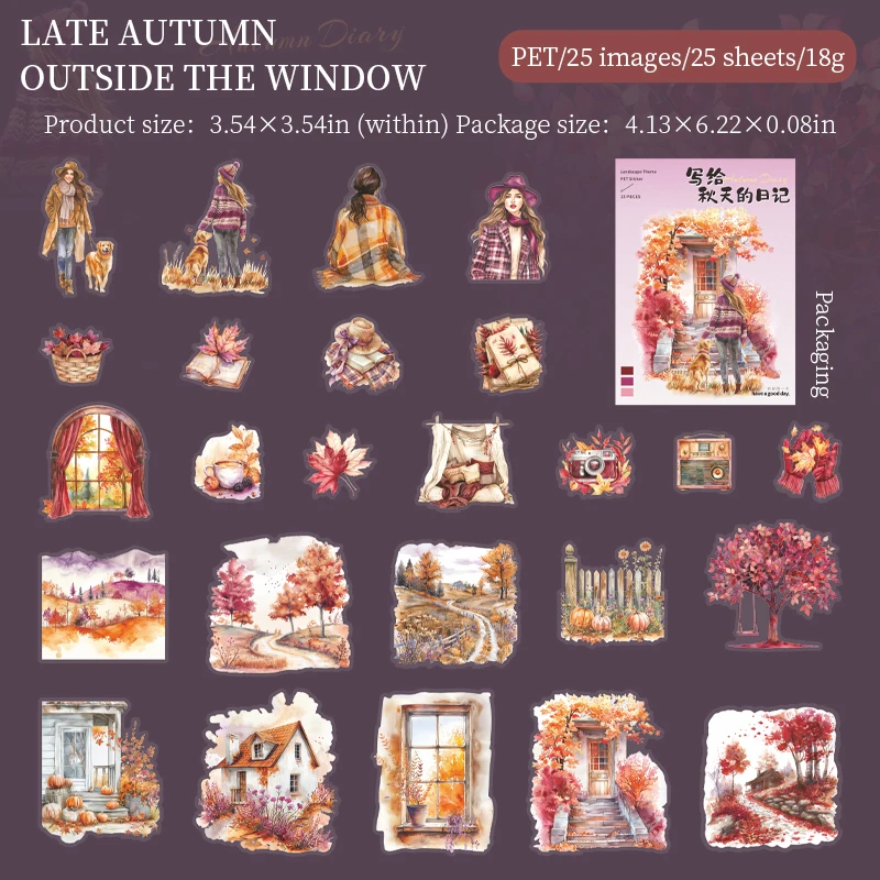 Journalsay A Diary Written for Autumn Series Vintage Travel Character Landscaping PET Sticker