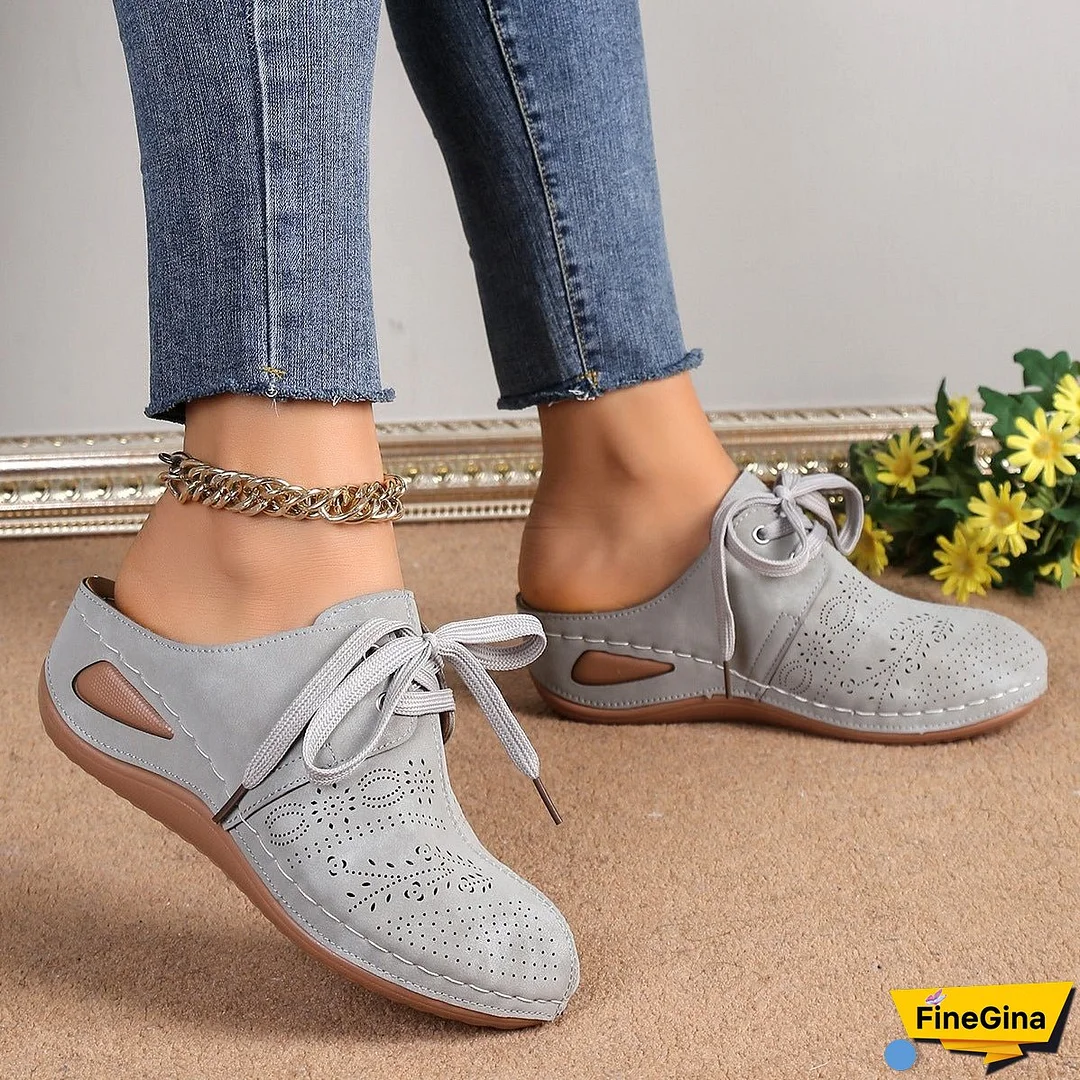 Lace-Up Round Toe Wedge Sandals