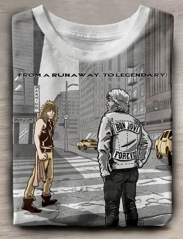Teecade Teecade Bon Jovi Band Comic Art Print T-shirt