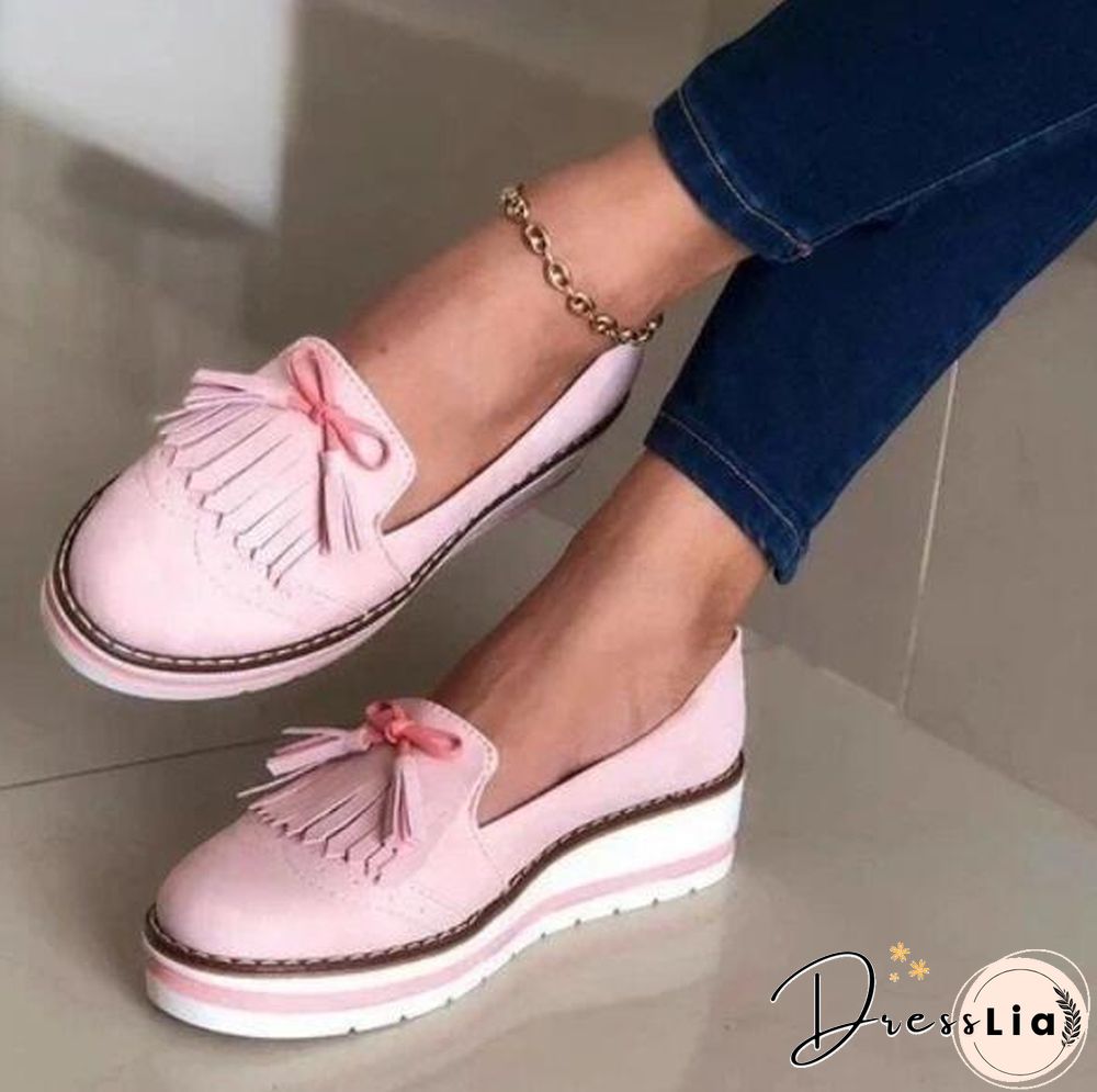 Women Loafers Platform Woman Slip on Sneakers Tassel Bowtie Women's Soft PU Leather Sewing Flat Female Shoes All Seasons