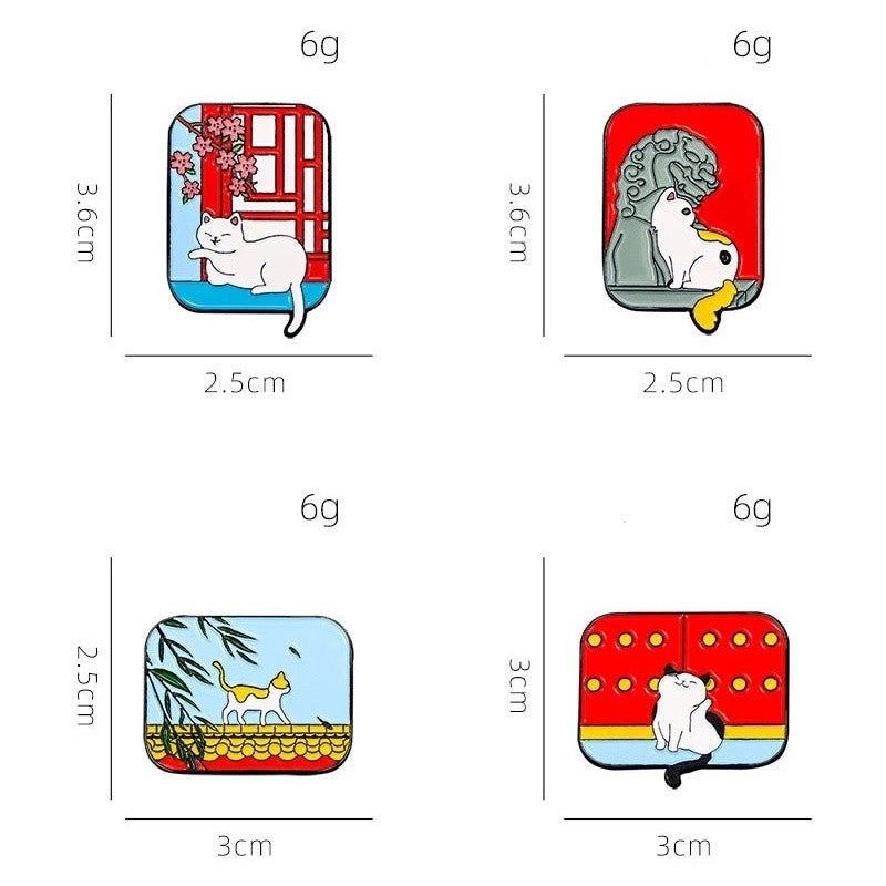 Cartoon Style Oil Painting Cat Landscape Alloy Stoving Varnish Plating Kid’S Unisex Brooches Collar Pin