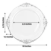 10 Pack | 10" Round Plastic Dinner Plates in Vintage White, Silver Leaf Embossed Baroque Disposable Plates