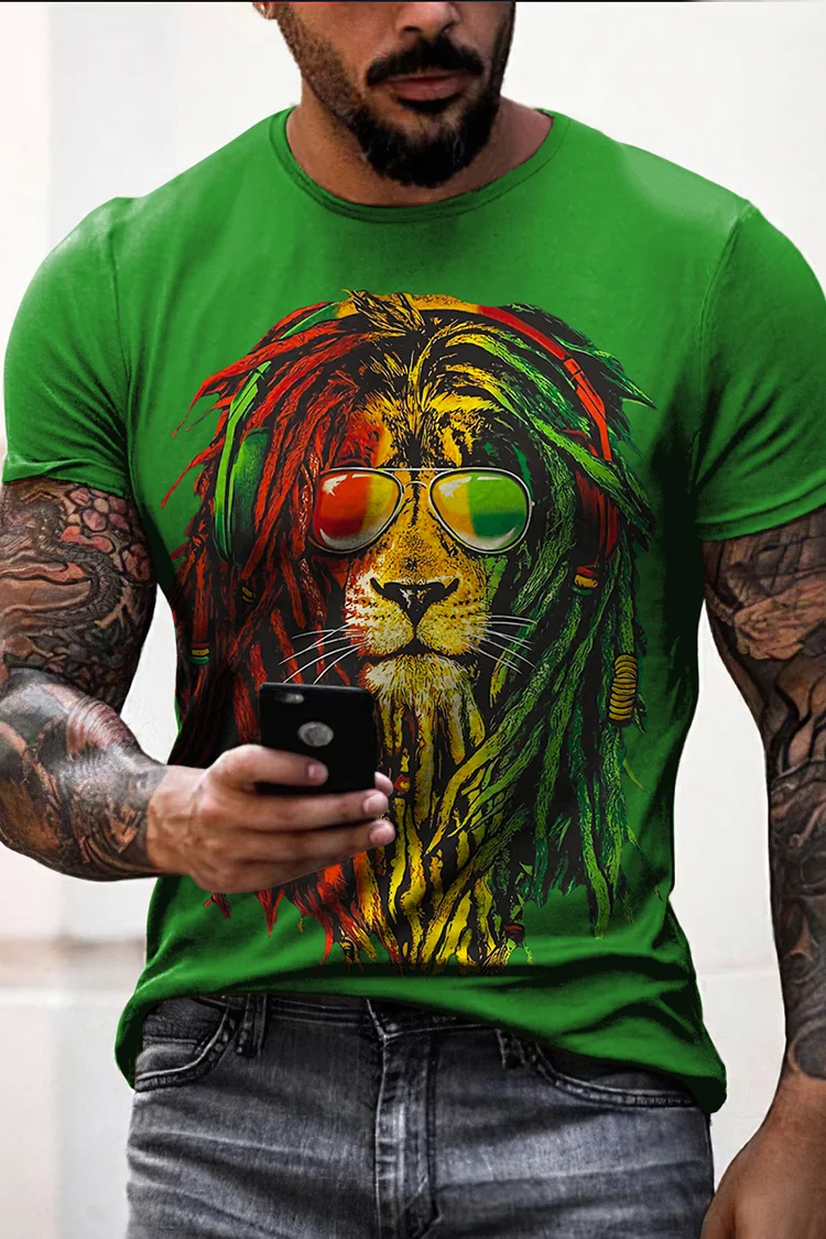 Reggae Lion Pattern Men's Short Sleeve T-Shirt