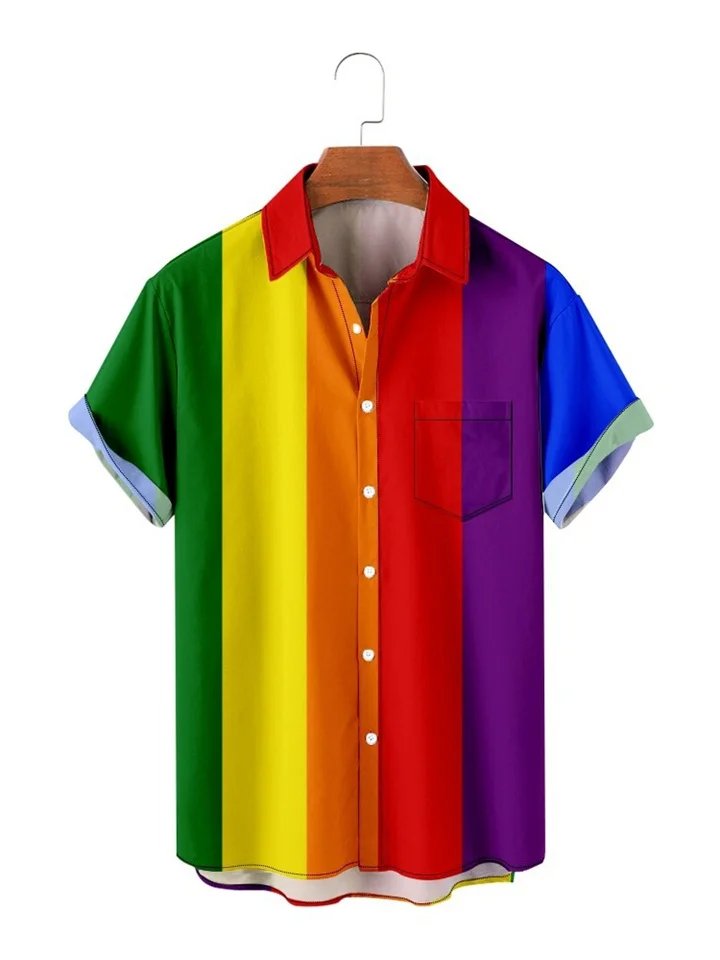 Summer Short-sleeved Shirt Colorful Casual Men's Printed Cardigan Shirt