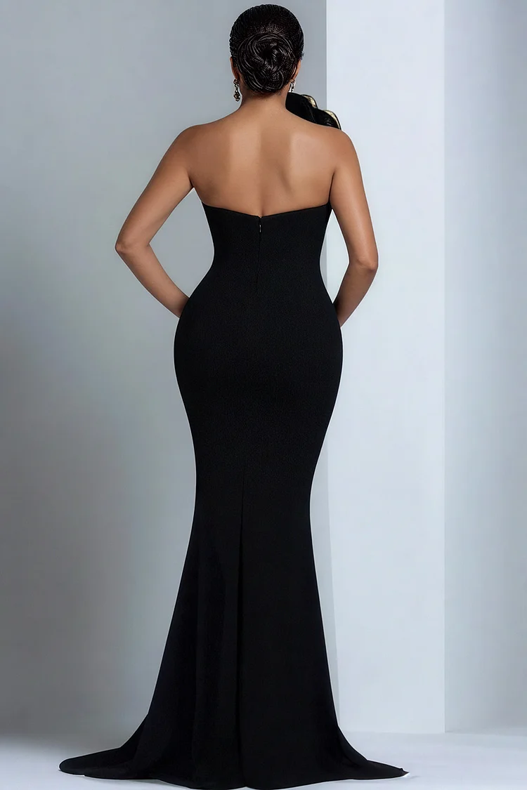 Xpluswear Design Plus Size Formal Black One Shoulder 3D Elegant Bodycon Satin Maxi Dresses - Xpluswear.com Xpluswear Design Plus Size Formal Black One Shoulder 3D Elegant Bodycon Satin Maxi Dresses - Xpluswear.com