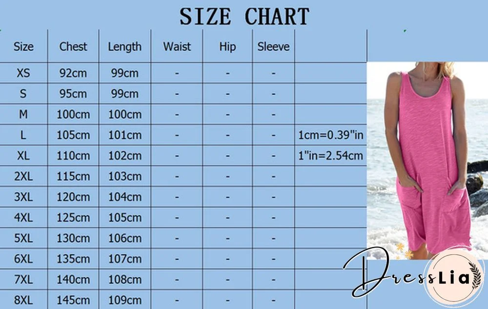 XS -8XL Summer Dresses Plus Size Fashion Clothes Women's Casual Sleeveless Dresses with Pockets O-neck Midi Dress Ladies Solid Color Off Shoulder Dress Party Wear Beach Dress Loose T-shirt Dress Cotton Dress