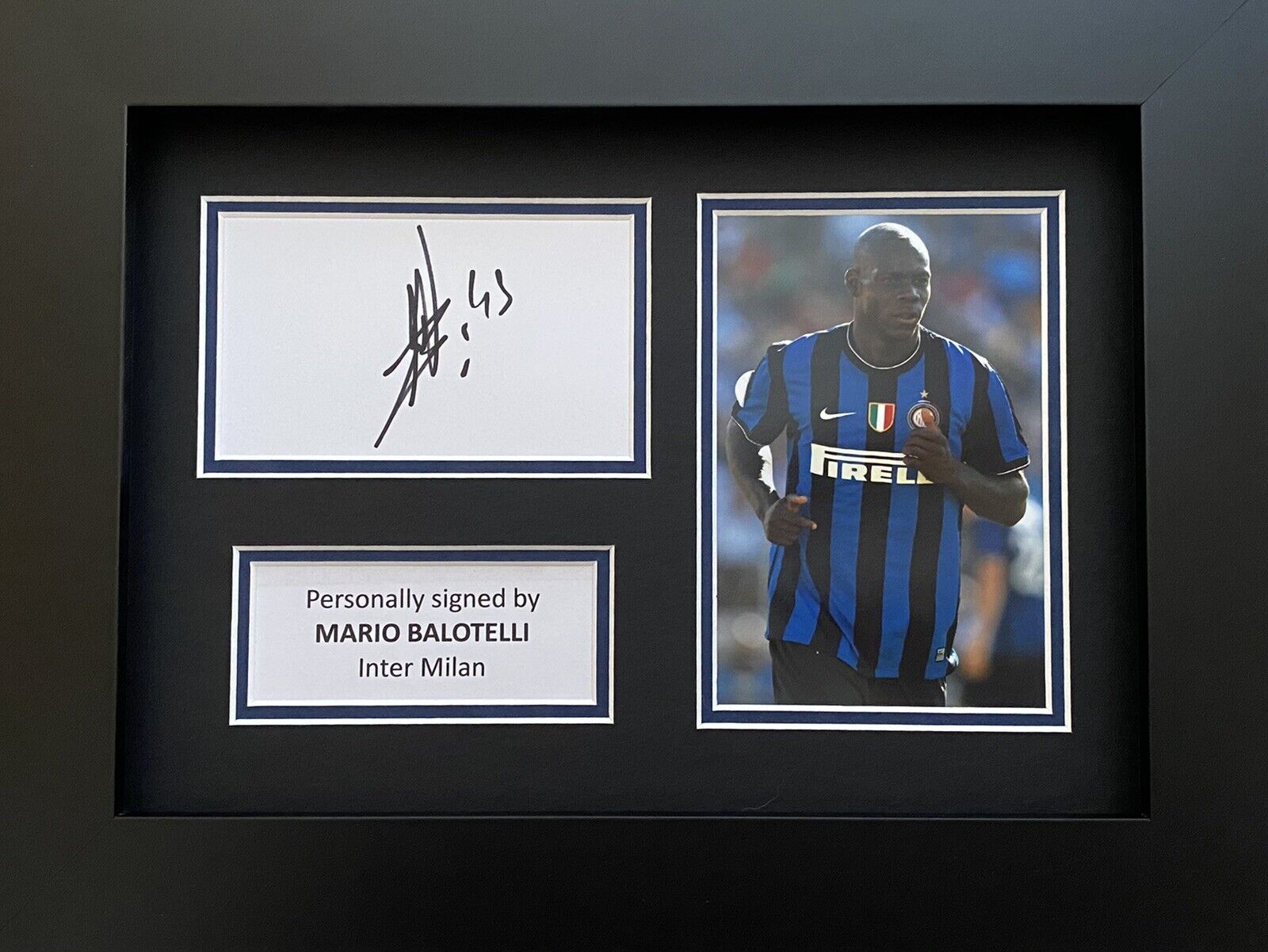 Mario Balotelli Hand Signed White Card In A4 Inter Milan Frame Display