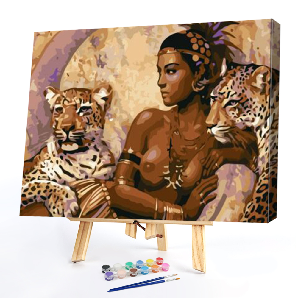 

50*40cm - Paint By Numbers - Woman Leopards, 501 Original