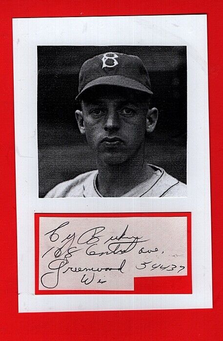 1945 CY BUKER-BROOKLYN DODGERS 4x6 AUTOGRAPHED ADDRESS CUT W/ Photo Poster painting-(d.2011)