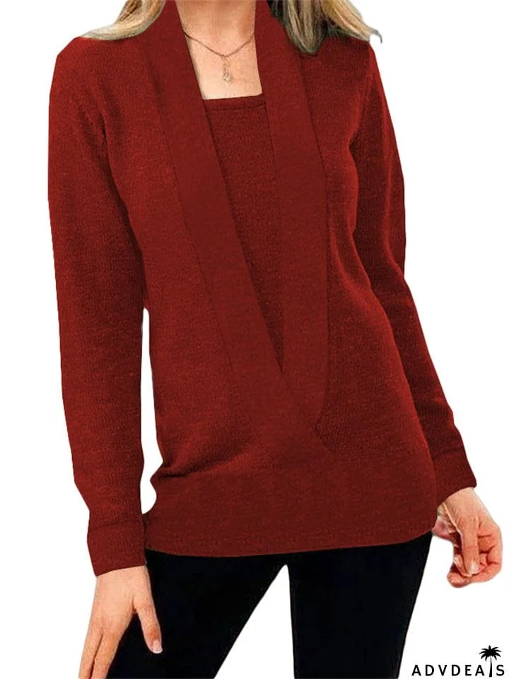 Fashion V Neck Long Sleeve Soft Home Sweater Tops for Women
