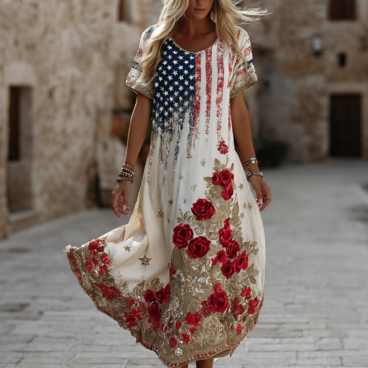  Women's Floral Design Contrast Print Maxi Dress Westsshops