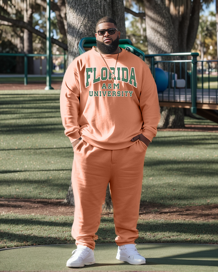 Men's Plus Size Florida A&M University Style Sweatshirt and Sweatshirt Two-Piece Set