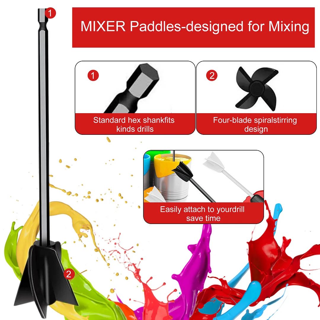 Epoxy Resin Paint Mixer - Reusable Epoxy Mixer Paddles for Drill (Black)