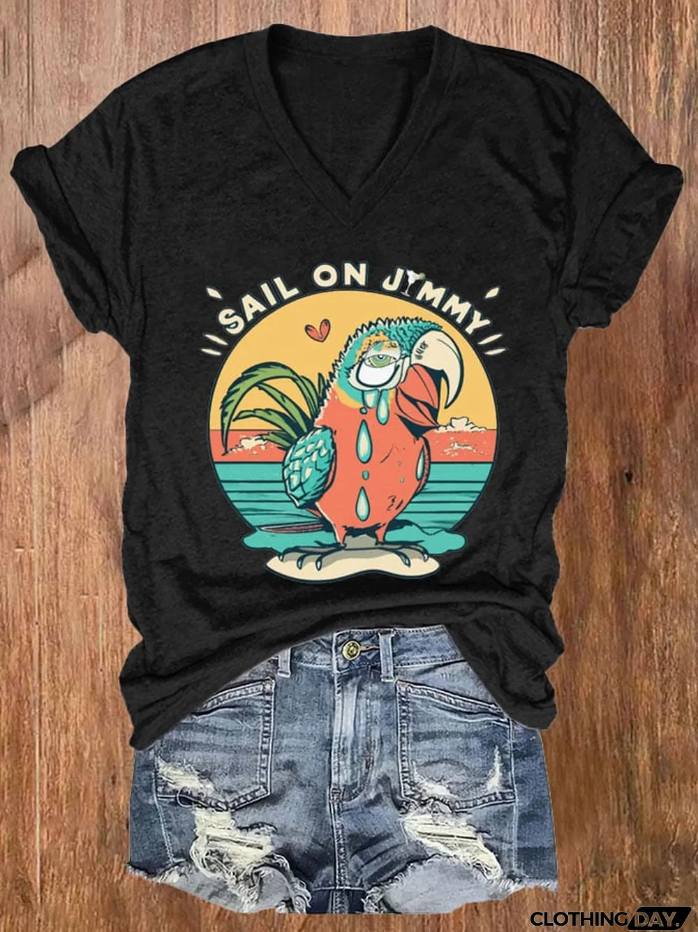 Women's Sail On Jimmy V-Neck Short Sleeve Print T-Shirt