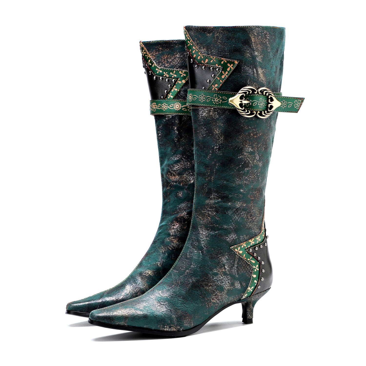 Women'sHandmade Gothic Metal Buckle Stiletto Heel Boots