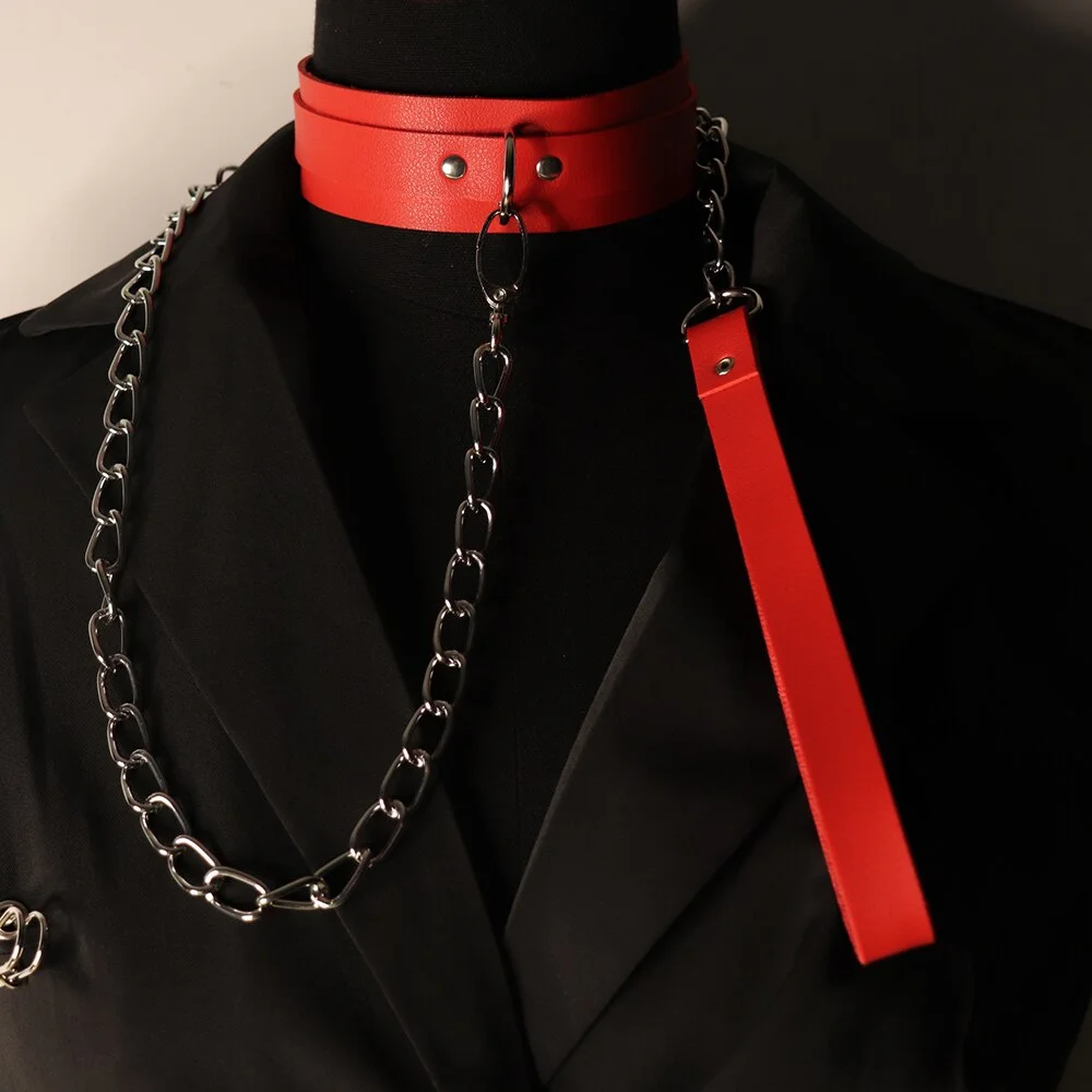 Billionm Tie Women Necktie Leather Choker Necklace Bondage Cosplay Party Collar Gothic Black Belt Punk Rock Accessories Fetish Sex Toys