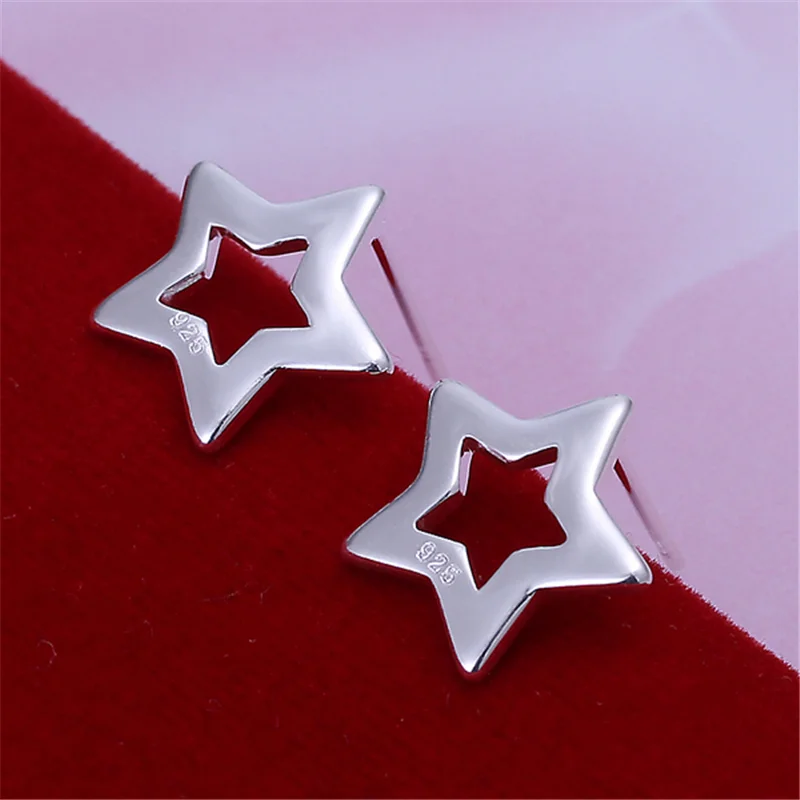 DOTEFFIL 925 Sterling Silver Star Stud Earrings For Woman Jewelry