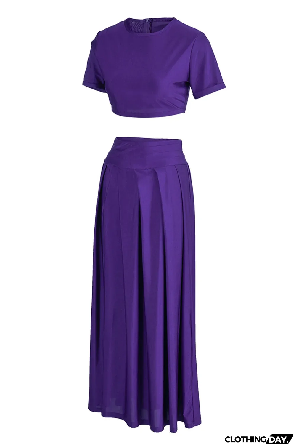 Lake Blue Fashion Casual Solid Slit O Neck Short Sleeve Two Pieces