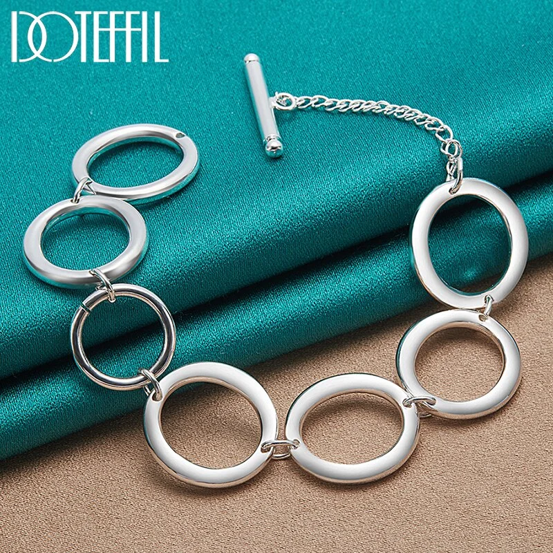 925 Sterling Silver Round Circle O Ring Chain Bracelet For Women Fashion Charm Wedding Engagement Party Jewelry
