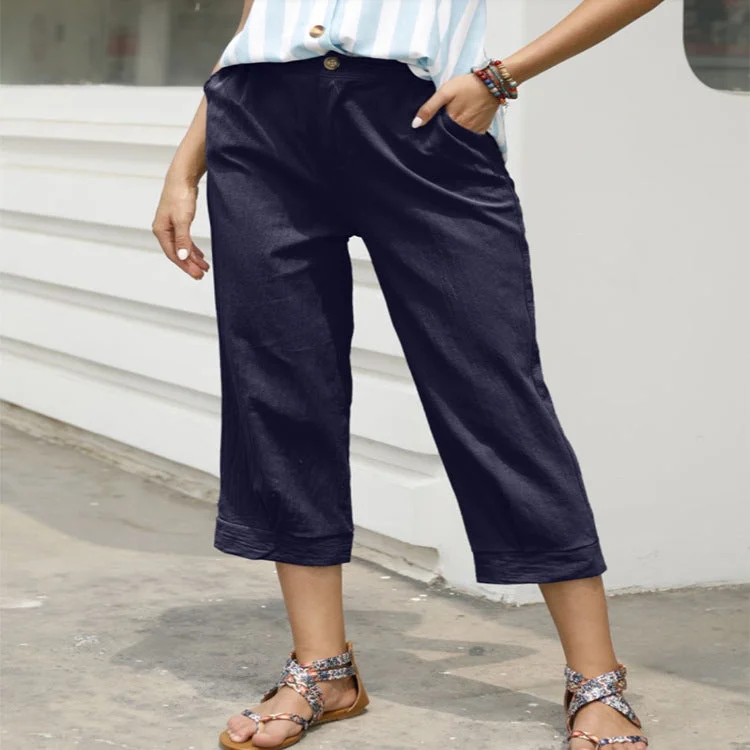 Casual Mid Waist Straight Cotton Straight Pants Cropped Pants Track Pants