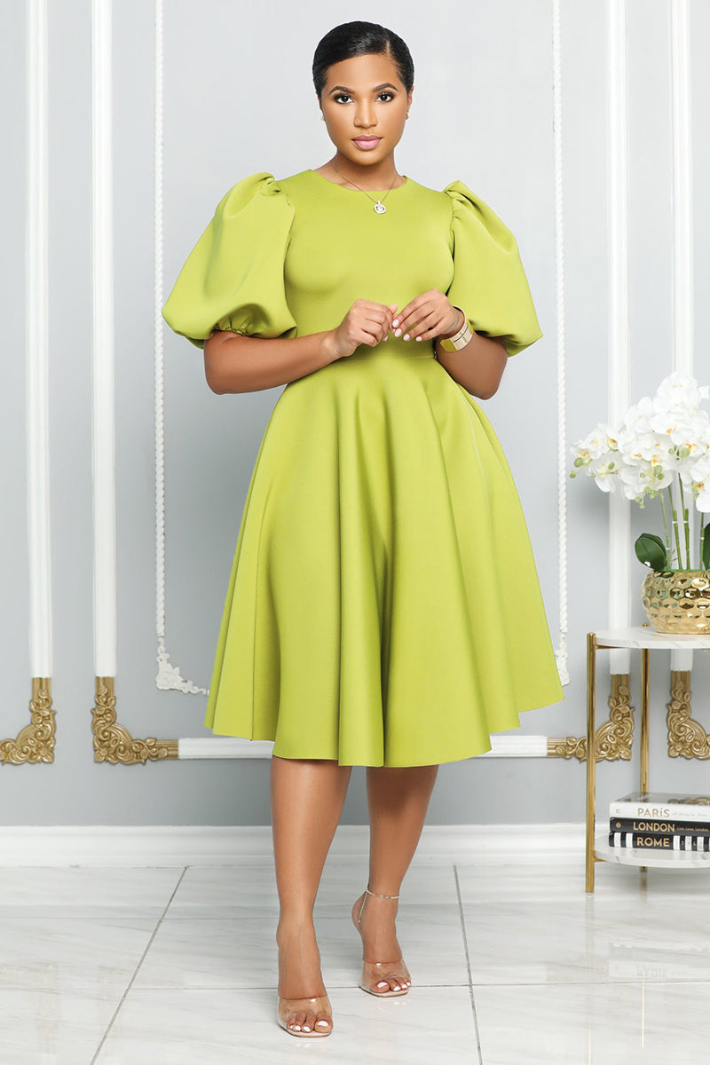 Women's Dress Puff Sleeve Mini Dresses Solid Color Sweaty A-line Dresses main image 0