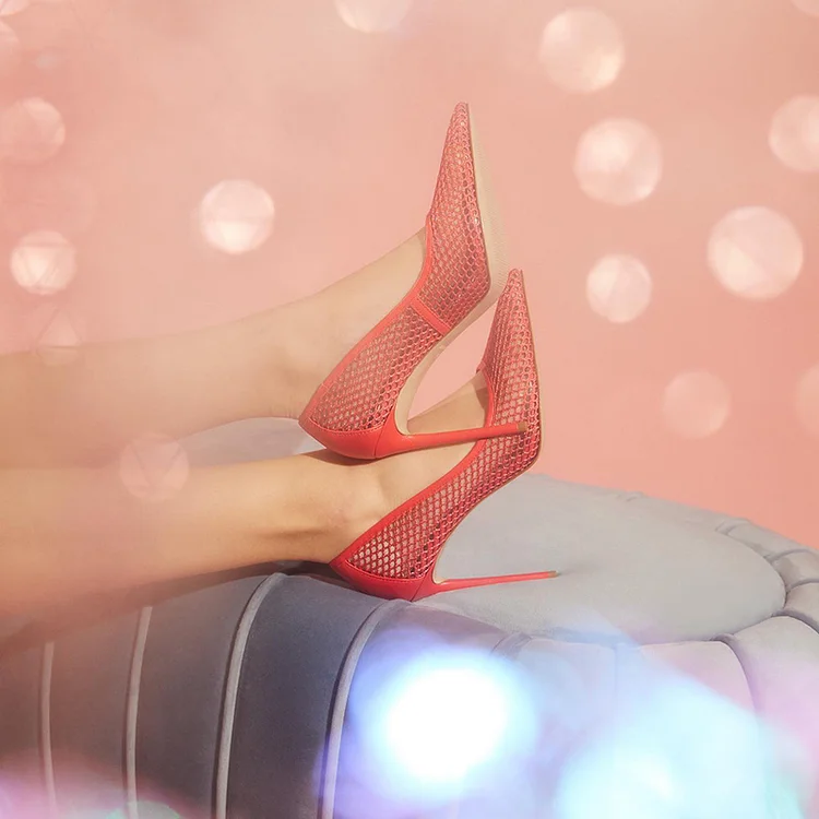 Pointy Toe Stilettos Pump Women's Elegant Net Shoes Party Sexy Heels |FSJ Shoes