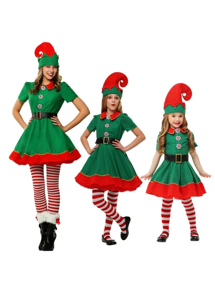 Christmas Costumes Parent-Child Elf Cosplay Suits (4 Pcs. Per Set)
