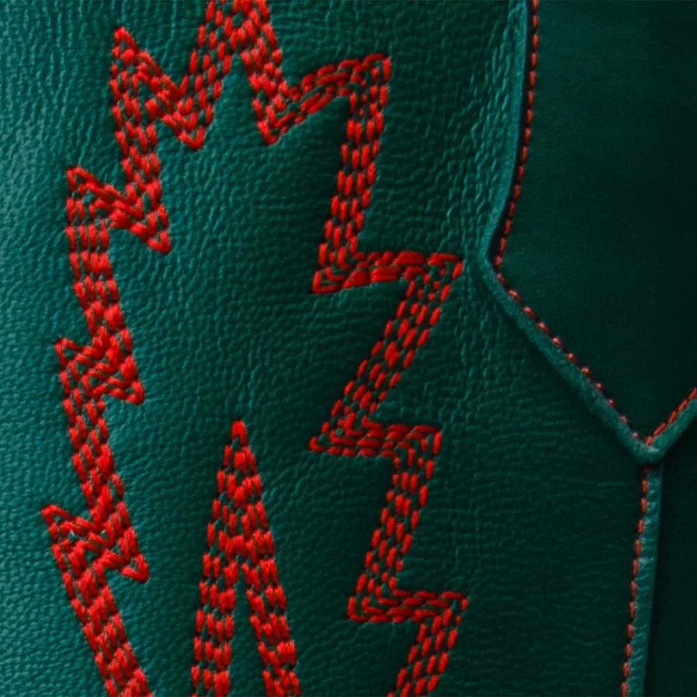 Green Vegan Leather Pointed Toe Stacked Heel Embroidered Cowgirl Boots