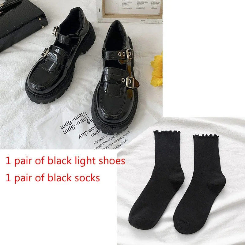 Lolita Shoes Patent Leather Mary Janes Shoes 2022  New Women Platform Shoes Buckle Girls Thick Sole Ladies Shoes Black