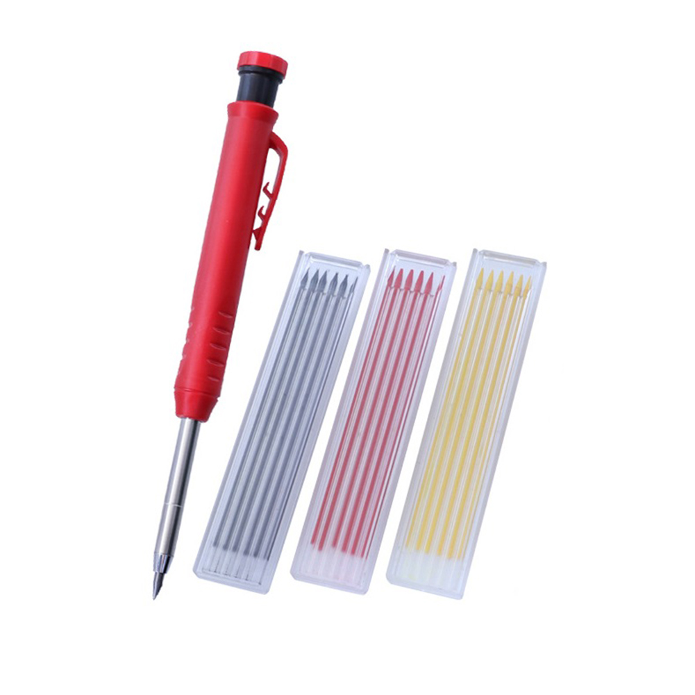 

Woodworking Mechanical Deep Hole Pencil Carpenter 6 Refill Line Scribe Pens, Red, 501 Original