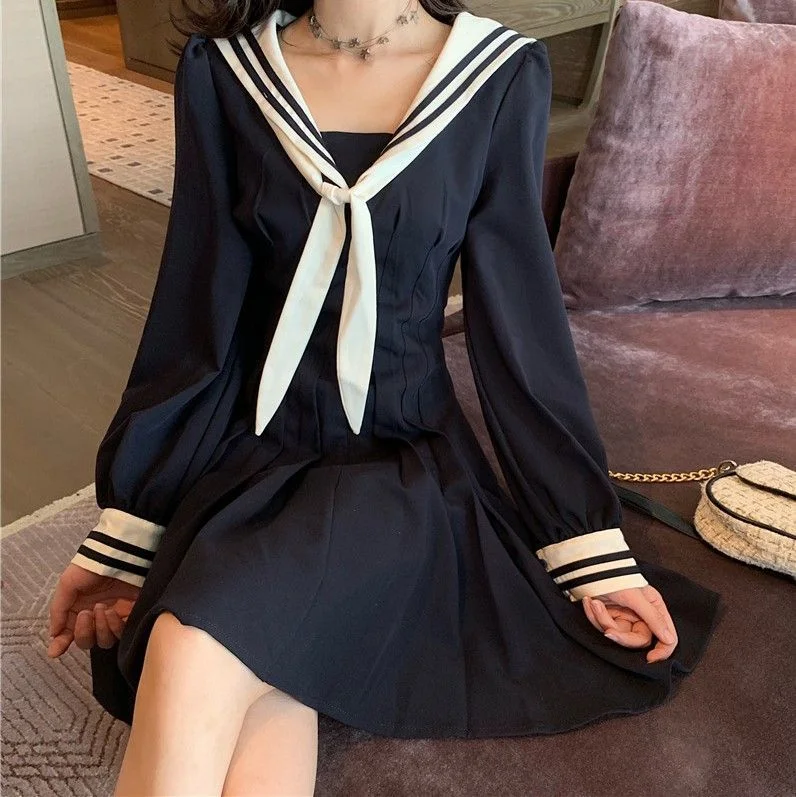 Sailor Collar Long-Sleeve A-Line Dress YP1640
