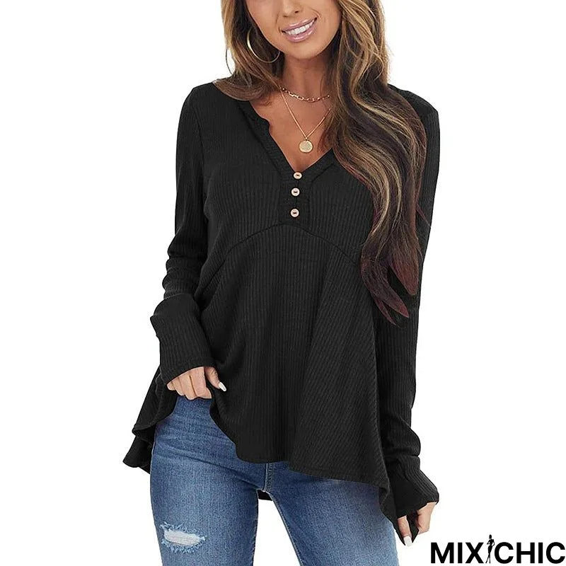 V-Neck Long Sleeve Sweater Loose Sweater